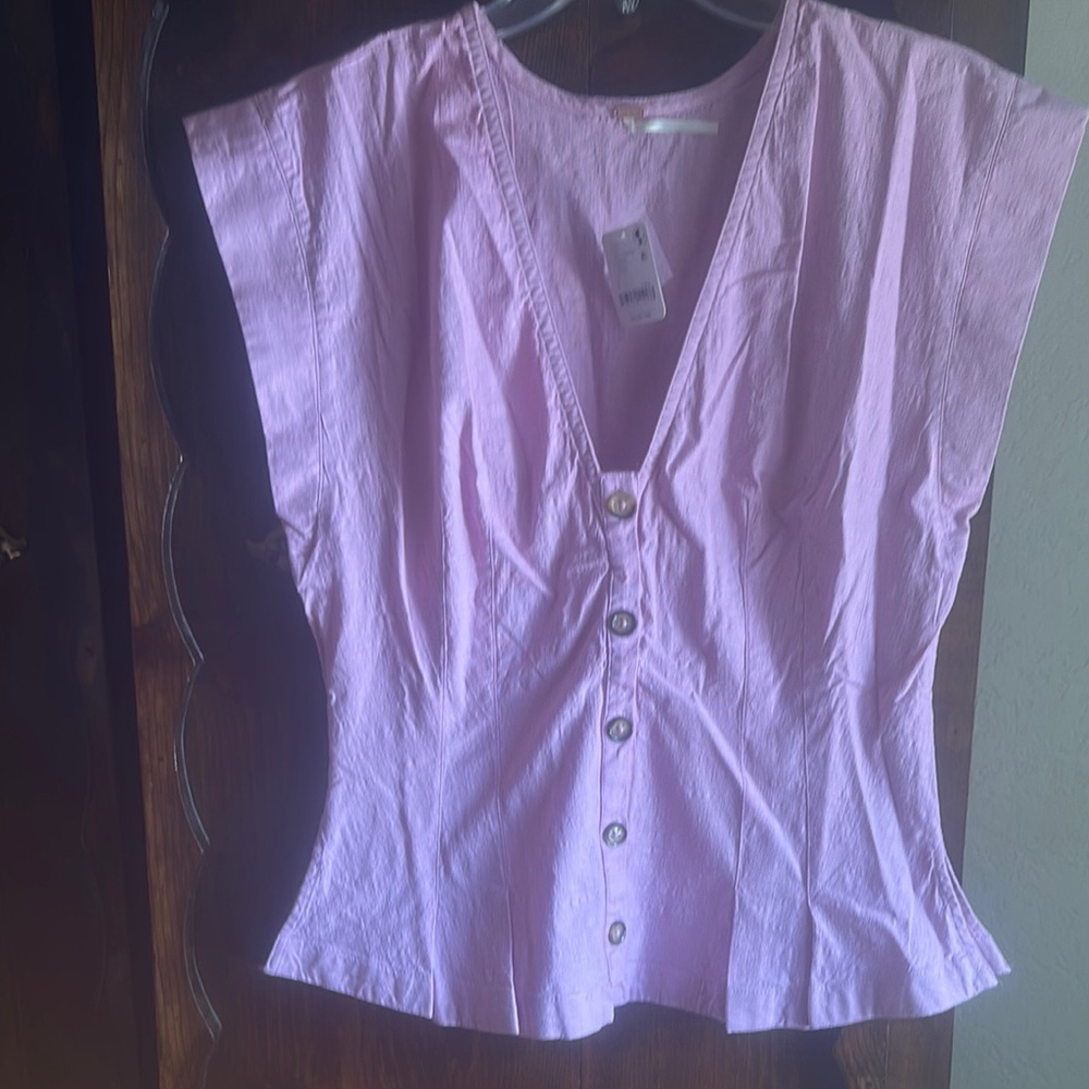 Free People Purple Cap Sleeve Fitted Blouse